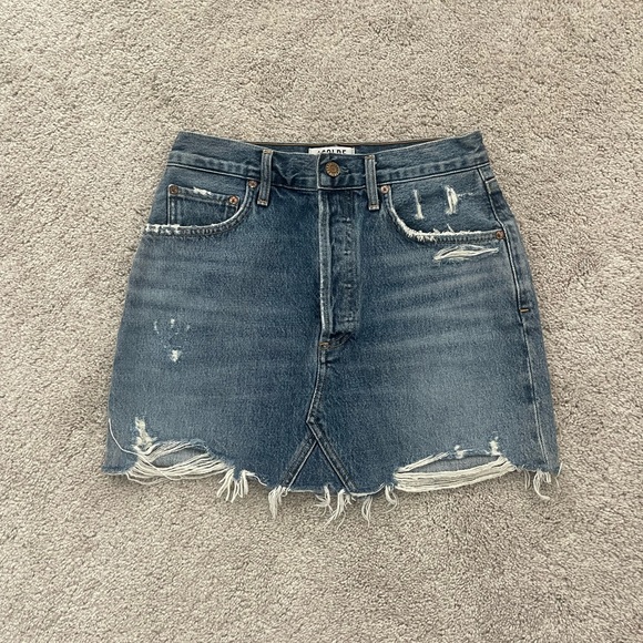 NWOT Agolde Quinn High Rise Denim Mini Skirt with Distressed Hem - Picture 4 of 6